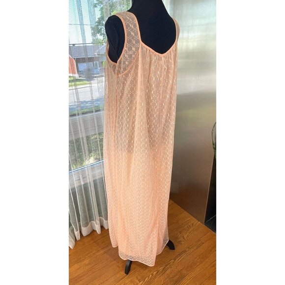 Vintage 60s night dress, peach double layers sleeveless nightgown - Picture 4 of 8